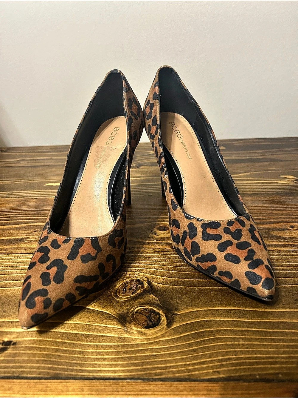 BCBGeneration Leopard Print Pointed-Toe Heels, size 6.5